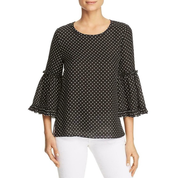 $398 Kobi Halperin SILK Kalea Polka-Dot Bell-Sleeve Blouse 🖤 - Picture 1 of 2